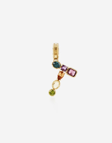 Dolce & Gabbana Rainbow alphabet T 18 kt yellow gold charm with multicolor fine gems Gold WAQA4GWPE01