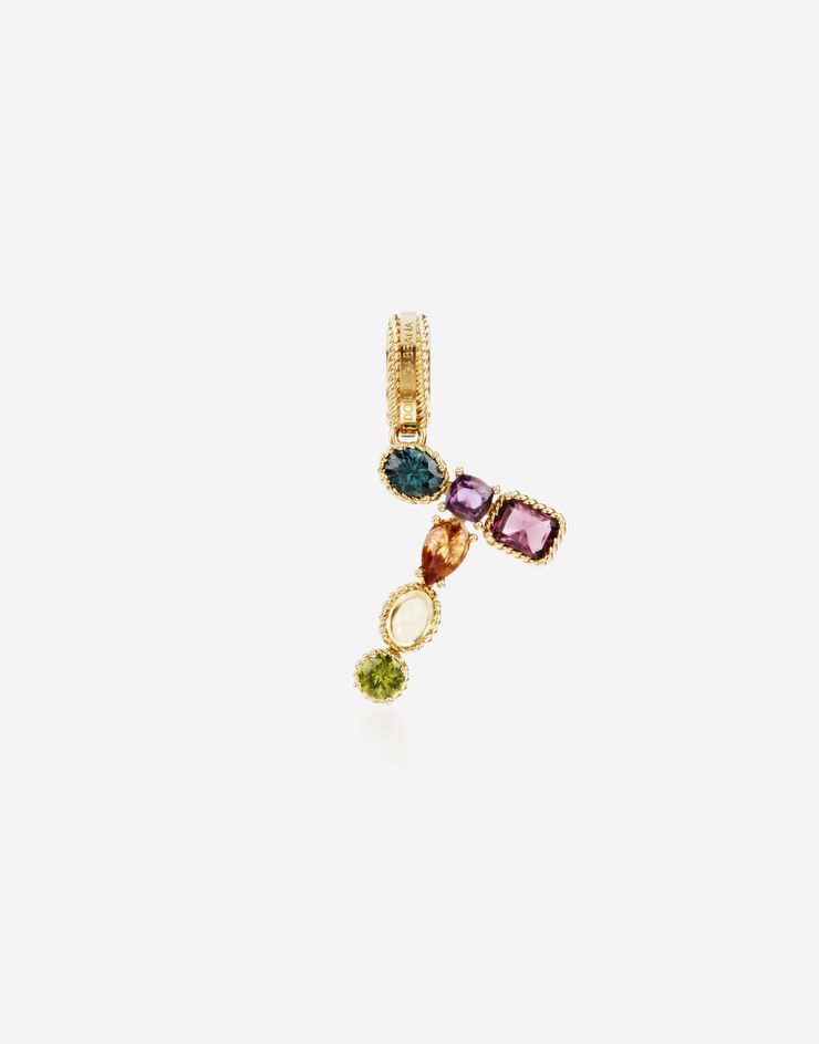 Dolce & Gabbana Rainbow alphabet T 18 kt yellow gold charm with multicolor fine gems Gold WANR2GWMIXT