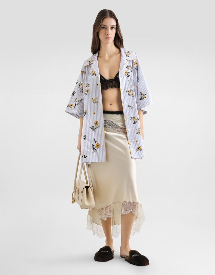 Dolce & Gabbana Poplin shirt with floral embroidery Multicolor F5U45ZGDDR9