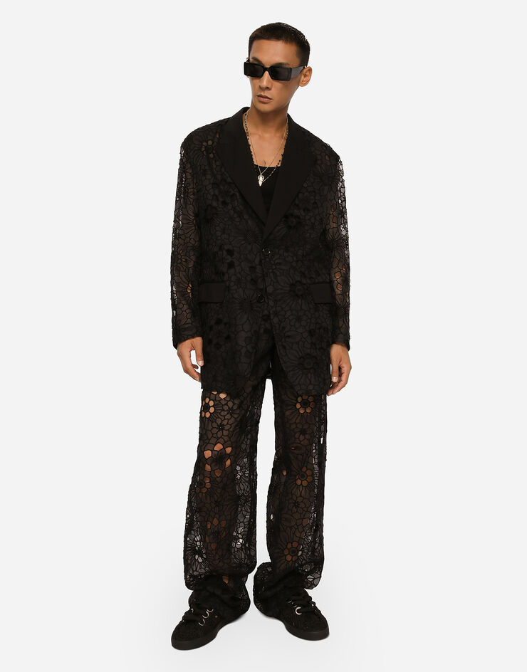Dolce & Gabbana Tailored stretch broderie anglaise pants Black GVJ5HTHLMT3