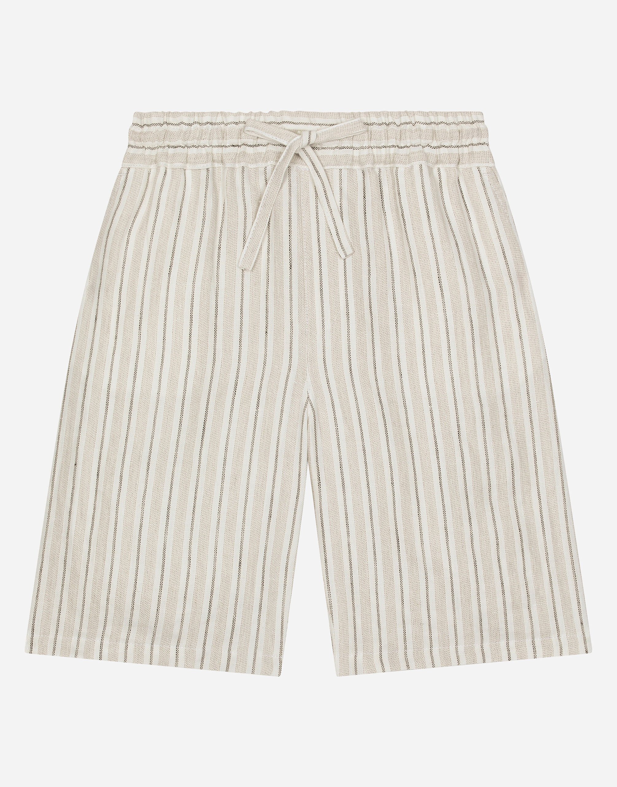 Dolce & Gabbana Linen shorts with branded label Beige L43Q54G7NWW