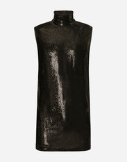 Dolce&Gabbana Sequined sleeveless high-necked T-shirt Black G8RF1TFLSIM