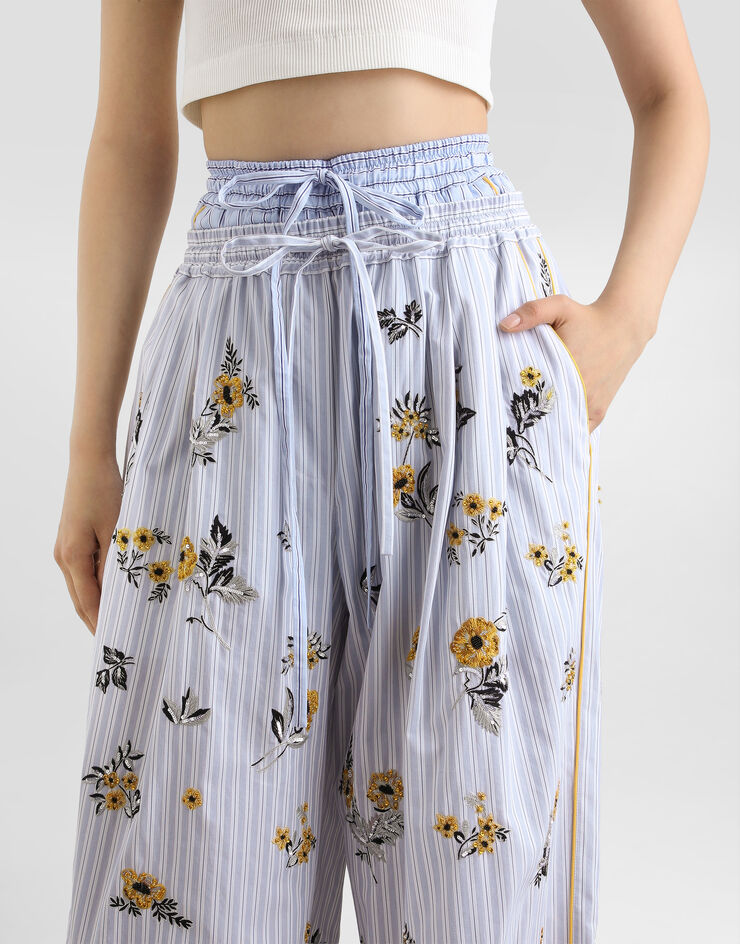 Dolce & Gabbana Poplin trousers with thread floral embroidery and rhinestones Dolce & Gabbana Poplin trousers with thread floral embroidery and rhinestones Multicolor FTDJEZGDDR9