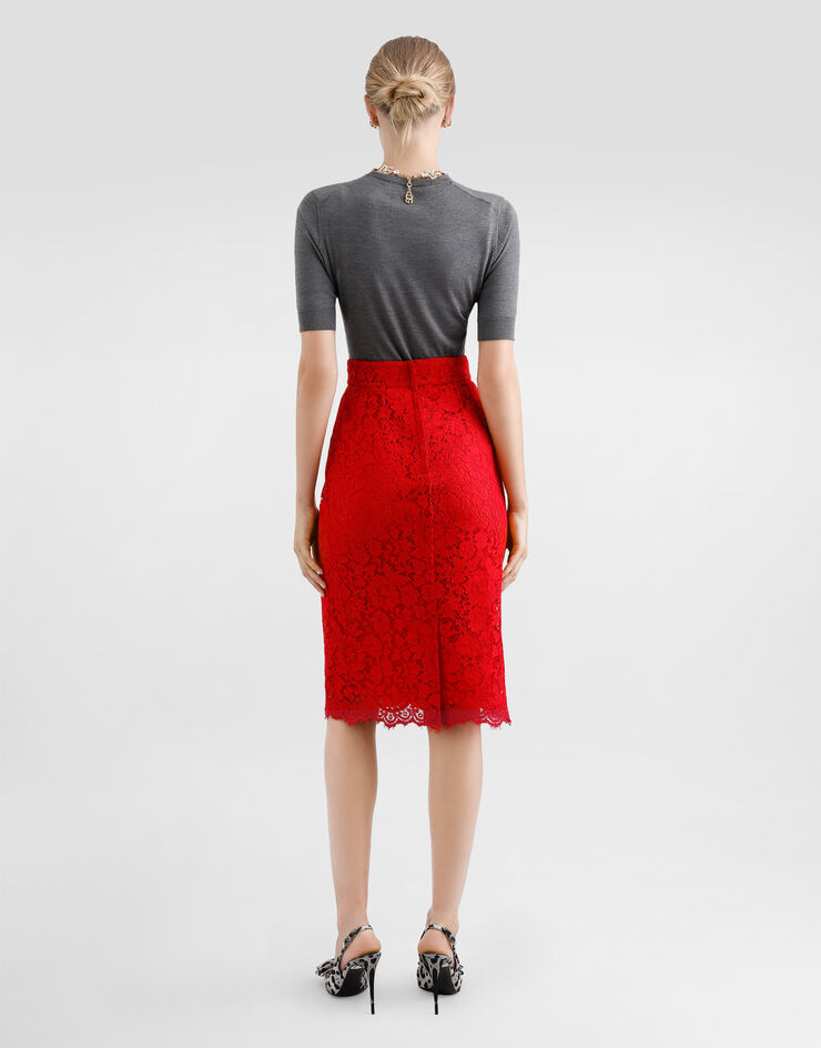 Dolce & Gabbana Midi-Schlauchrock aus Kordelspitze Burgunderrot F4C2MTHLMII