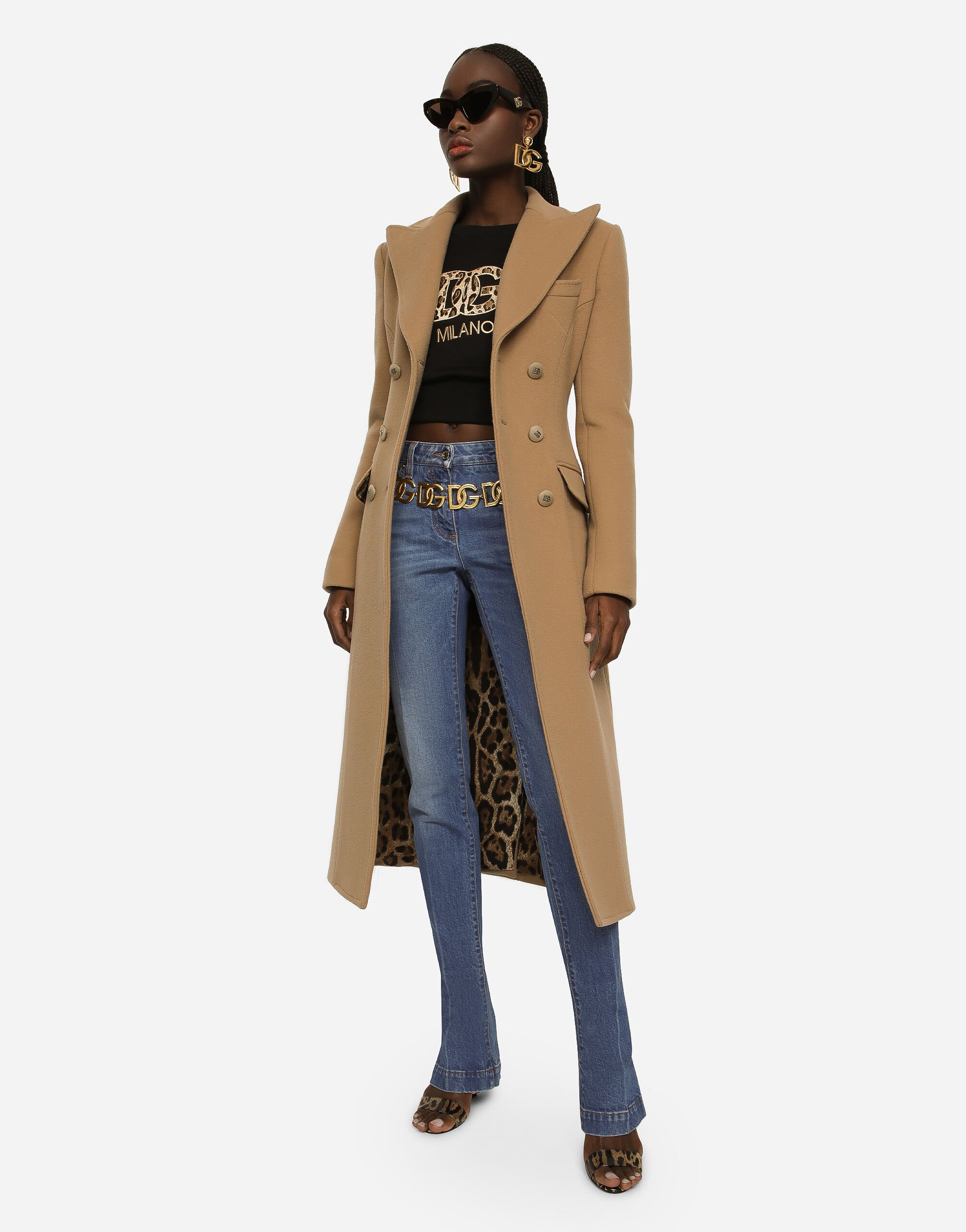 Long double breasted wool and cashmere coat in Beige for Women Dolce Gabbana