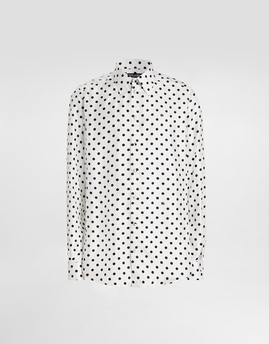 Polka dot-print martini twill shirt