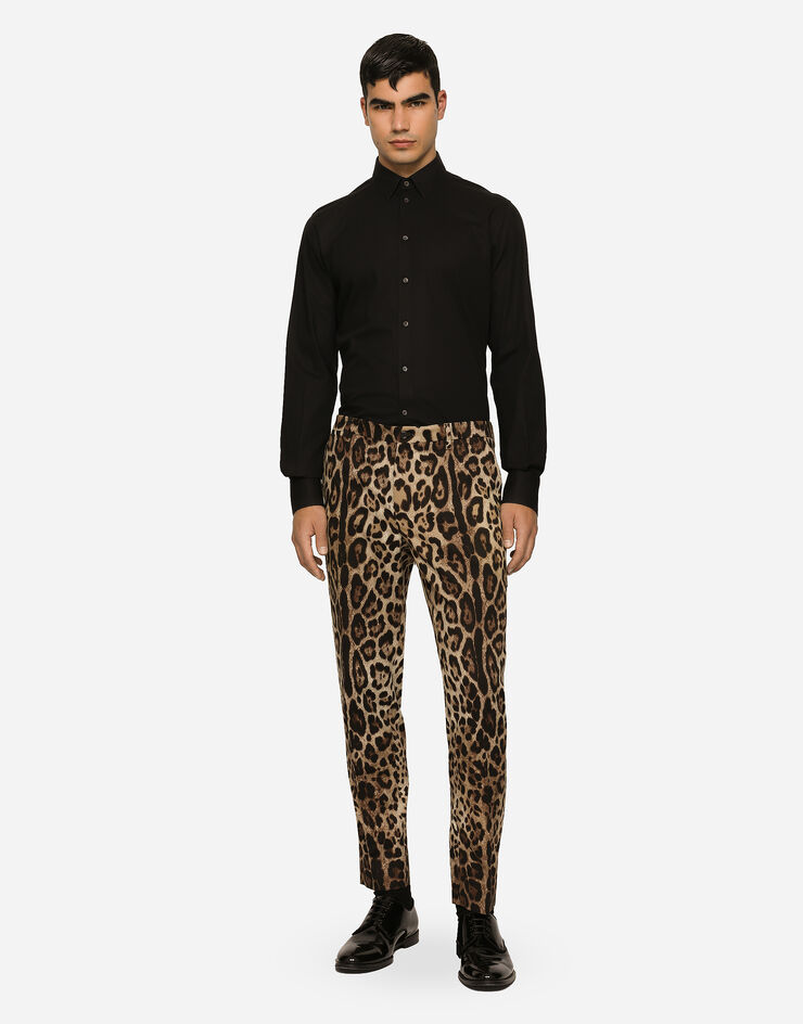 Dolce & Gabbana Cotton stretch pants with leopard print Multicolor GY6FETFSFAG