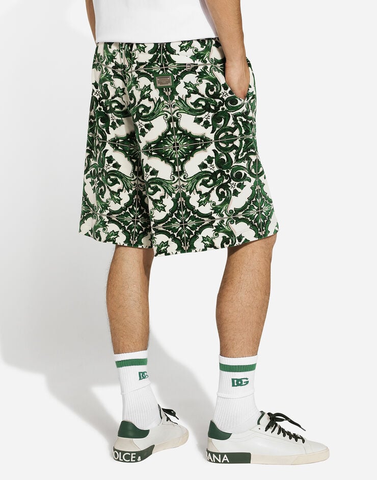 Dolce & Gabbana Chenille jogging shorts with majolica print Print GVUZATHJMP9