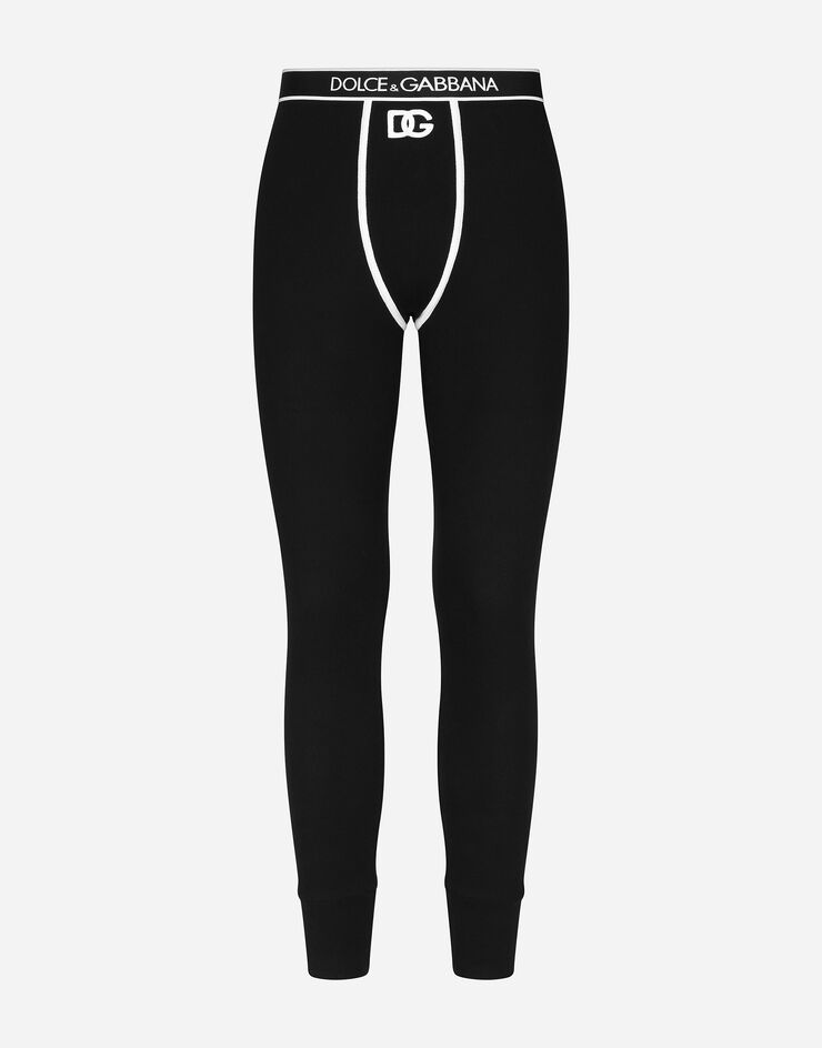 Fine-rib cotton leggings with DG patch in Black/White for