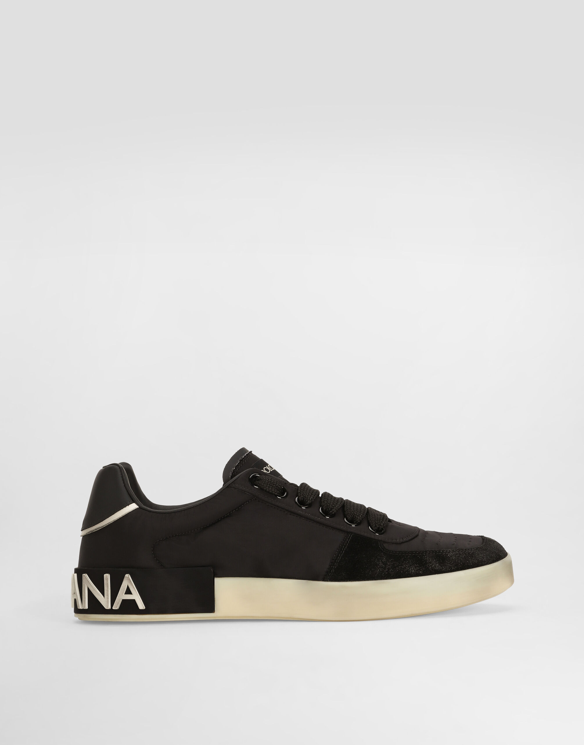 Portofino nylon and split calfskin sneakers in Black for Men