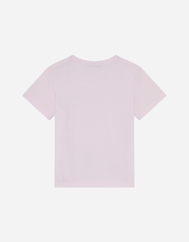 Dolce & Gabbana T-shirt in jersey con placca logo Rosa L1JT7TG7OLK