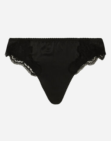 Dolce & Gabbana Satin thong with lace Black O1G24TONQ79