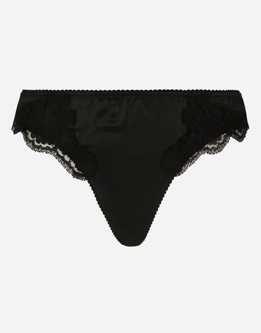 Satin thong with lace