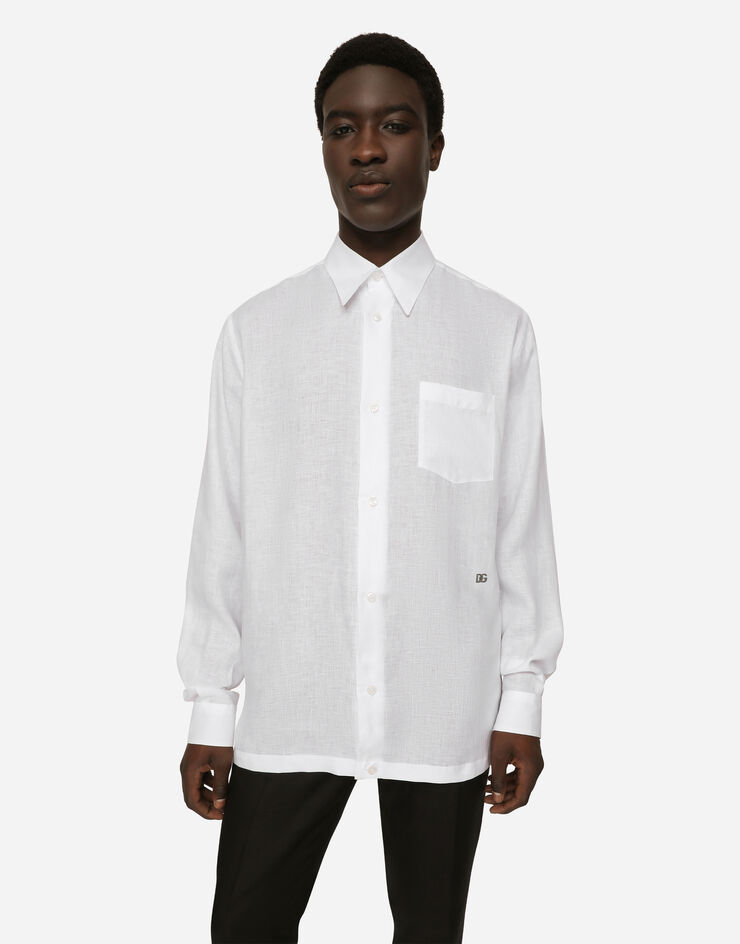 Dolce & Gabbana Camisa Hawaii de lino con DG Hardware Blanco G5KJ0TGG866