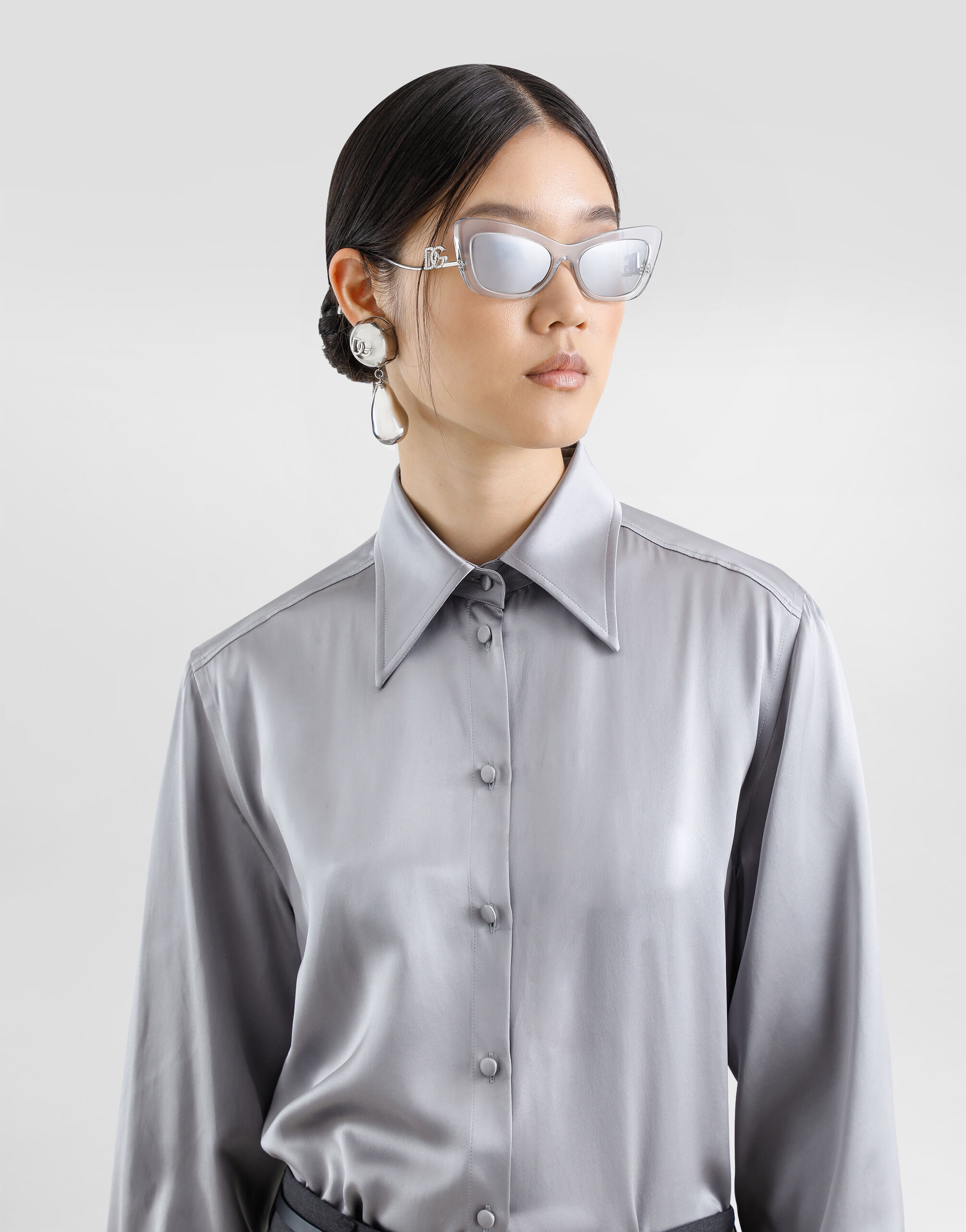 Silk satin shirt in Grey for Women | Dolce&Gabbana® US