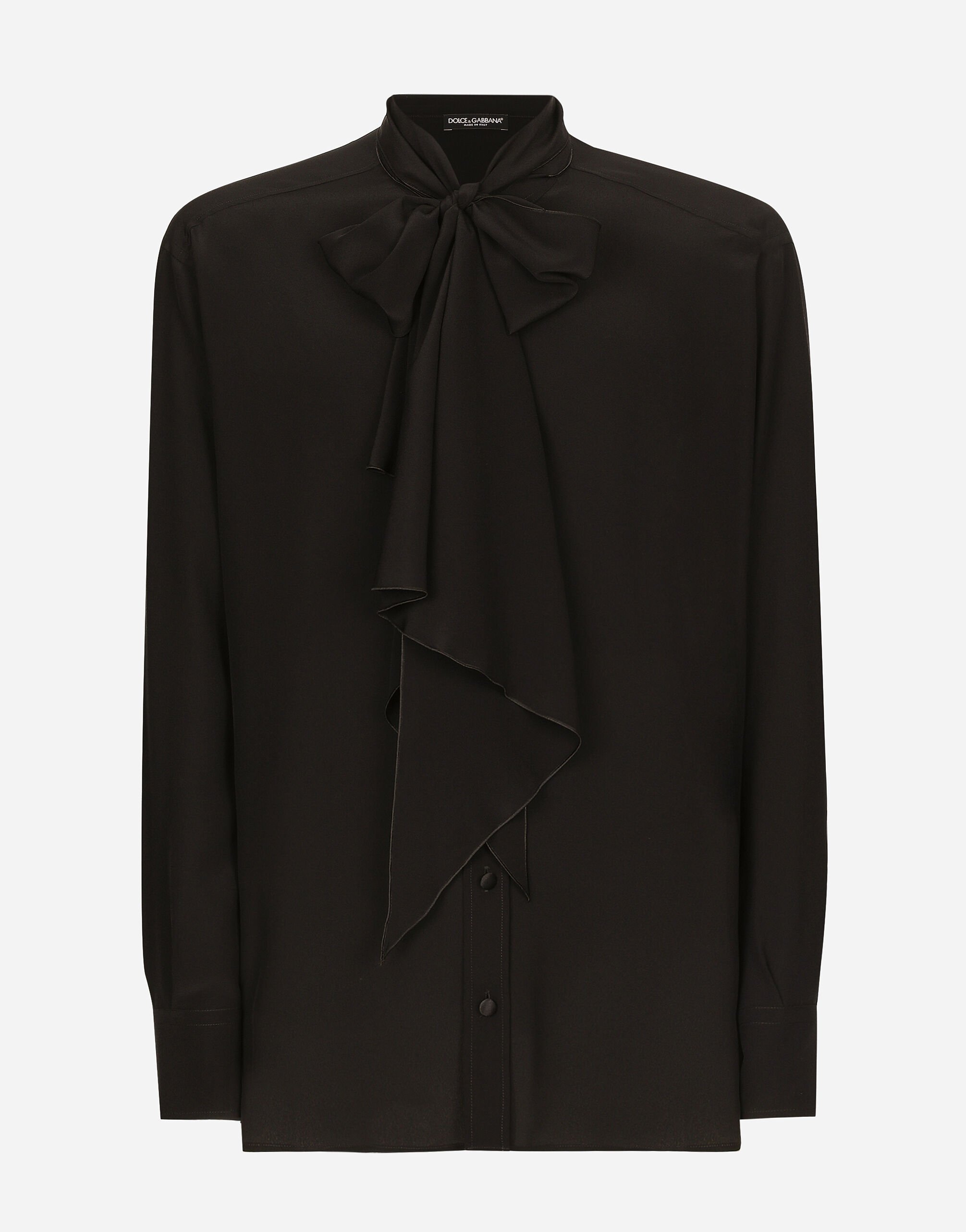 Chemise oversize en soie avec lavalliere en Noir pour homme Dolce Gabbana