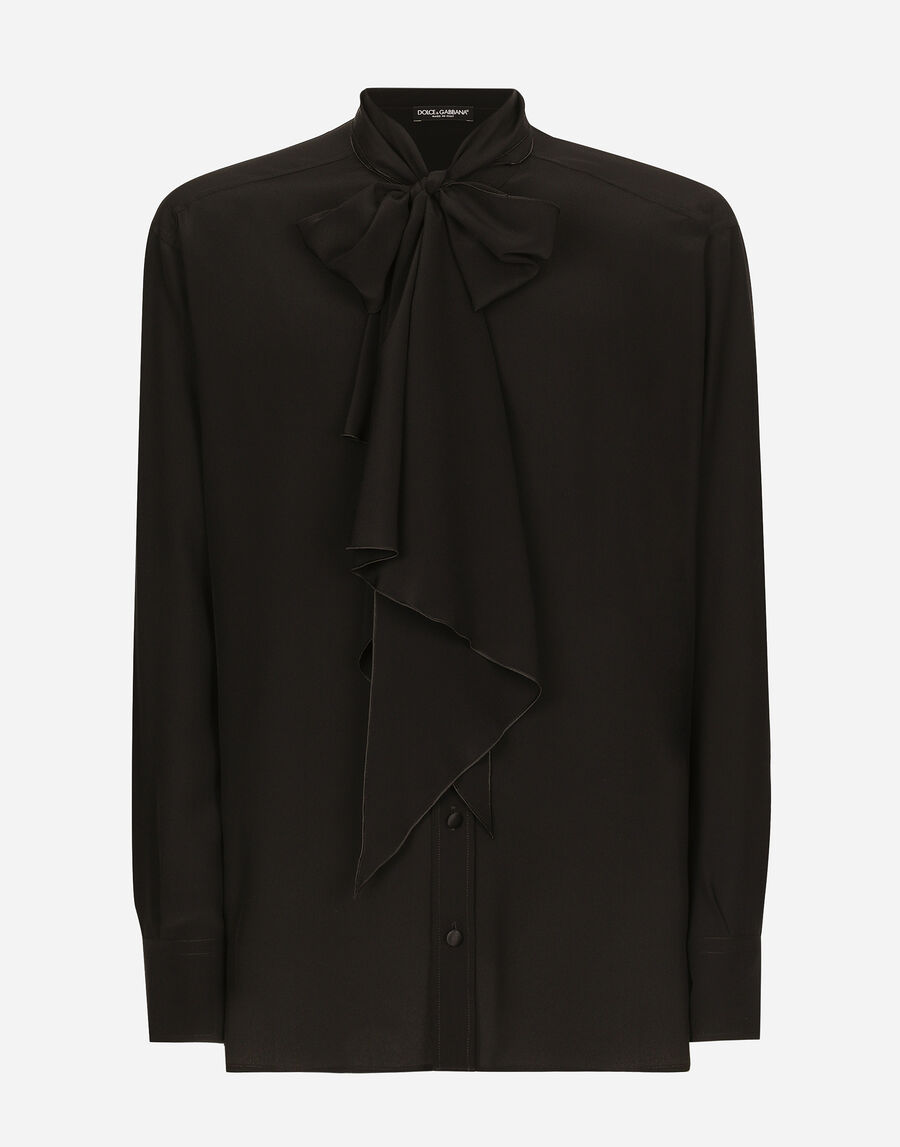 Oversize silk shirt with pussy-bow