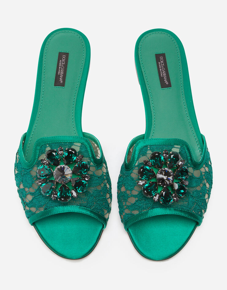 Dolce & Gabbana Rainbow 胸针装饰蕾丝拖鞋 绿 CQ0023AL198