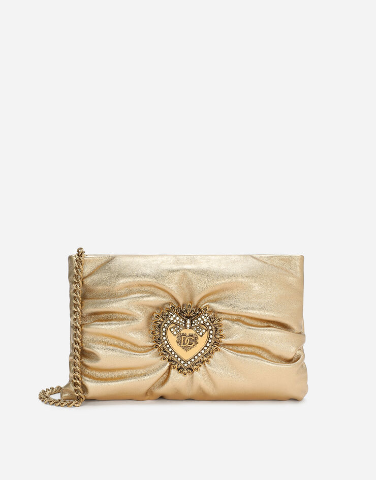 Dolce & Gabbana Borsa Devotion soft piccola in Pelle di Vitello laminata Oro BB7378AY812