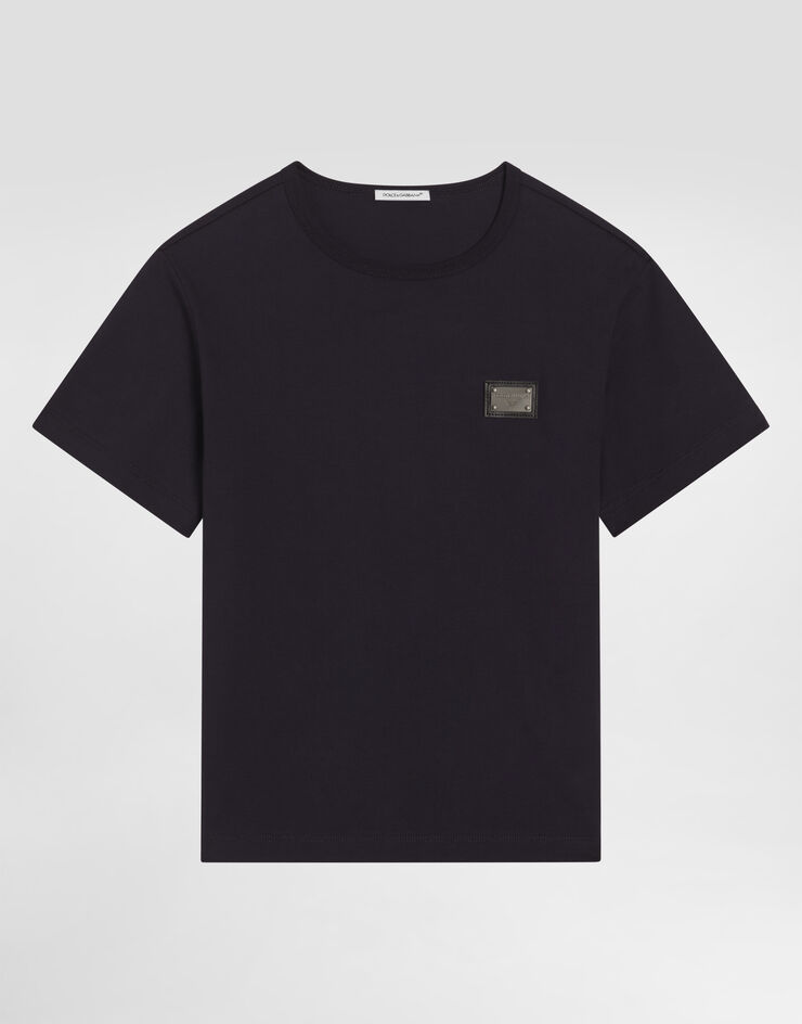 Dolce & Gabbana Jersey-T-Shirt mit Logoplakette Blau L4JT7TG7I2O