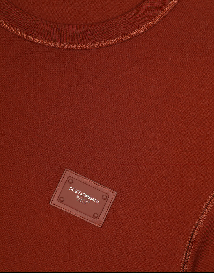 Dolce & Gabbana T-shirt cotone con placca logata Rame G8KJ9TFU7EQ