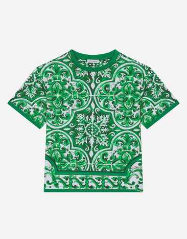 Dolce & Gabbana Jersey T-shirt with green majolica print Print L4JTHVII7ED