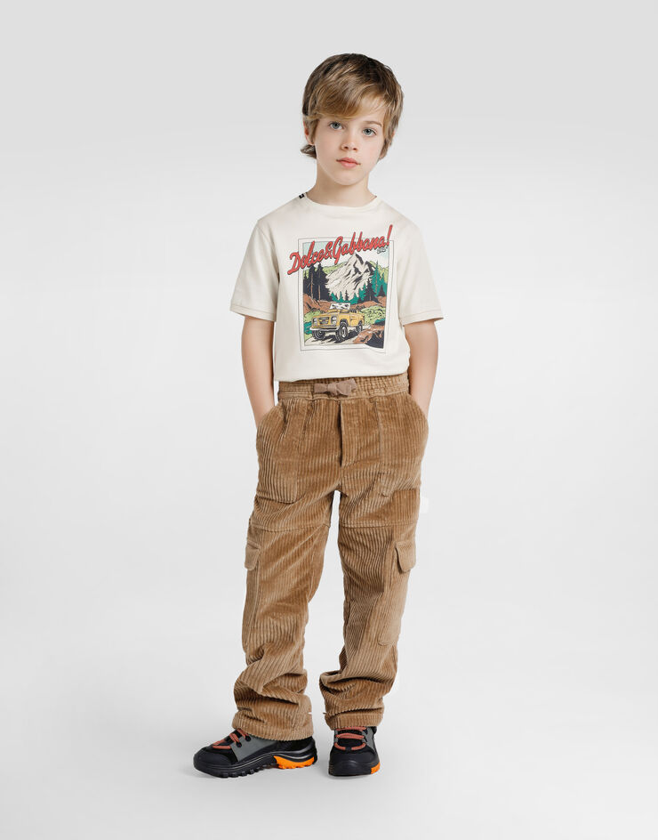 Dolce & Gabbana T-shirt in jersey con stampa cartolina Panna L4JTJDG7PJS