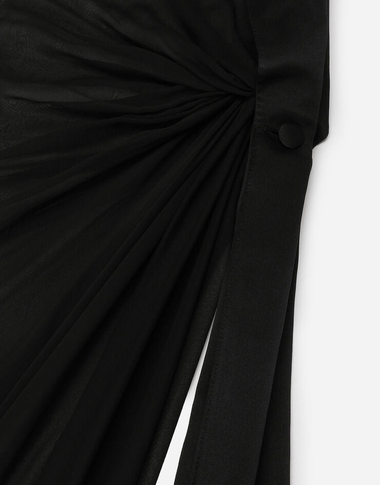 Dolce & Gabbana Vestido largo de chifón con hombro descubierto Negro F6JHETFU1AT