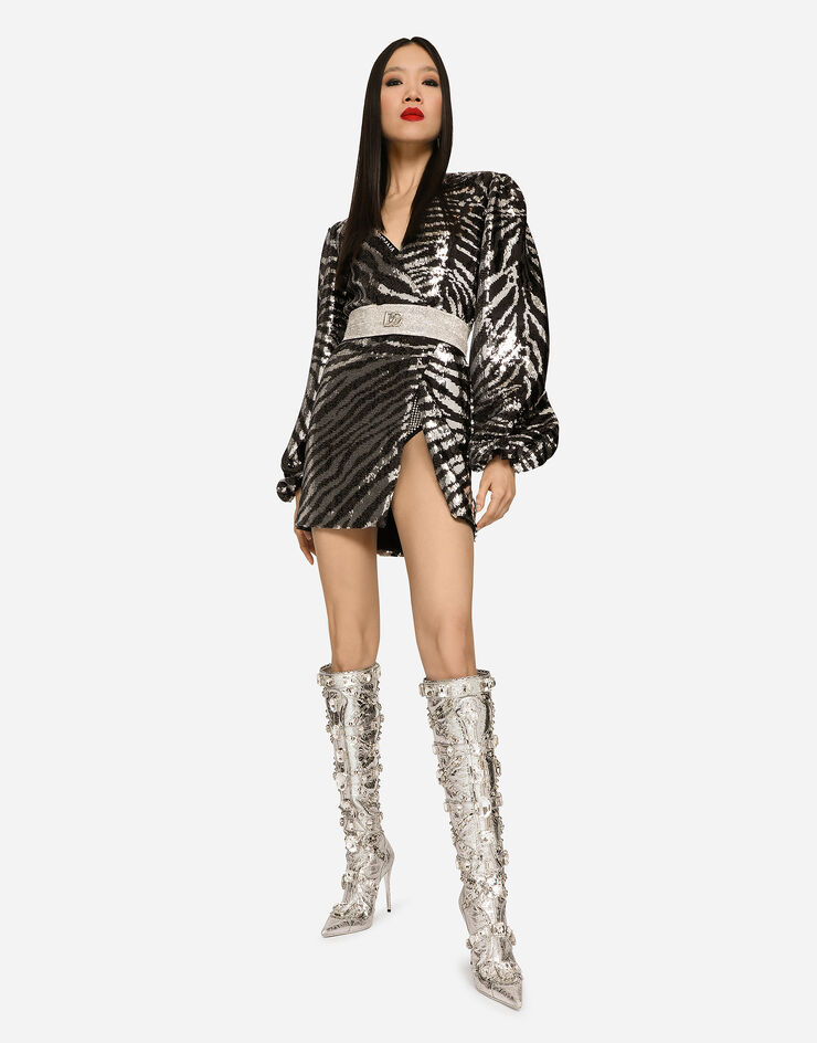 Dolce & Gabbana Short sequined wrap dress Multicolor F6AFQTFLSGI