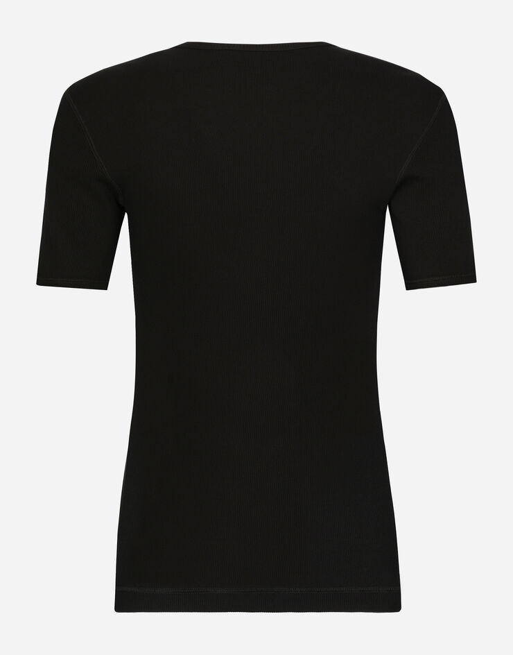 Dolce&Gabbana Serafino-T-Shirt aus gerippter Baumwolle Schwarz G8QZ1TFU7AV
