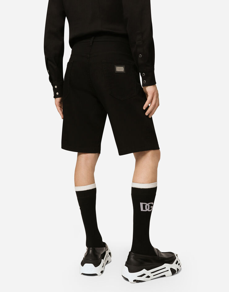 Black wash stretch denim shorts in Multicolor for | Dolce&Gabbana® US