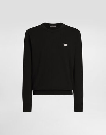 Dolce & Gabbana Pull ras de cou en coton avec plaquette Noir GXX02TJBCE9