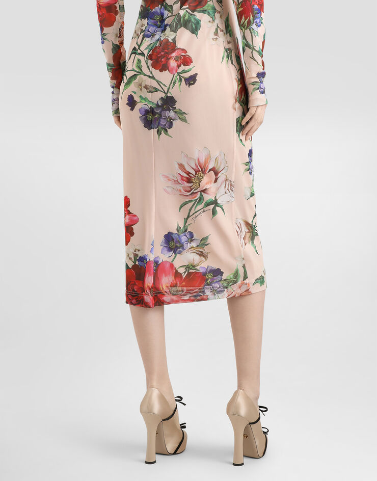 Dolce & Gabbana Robe mi-longue en tulle à imprimé fleurs Imprimé F6IAPTFSUBV