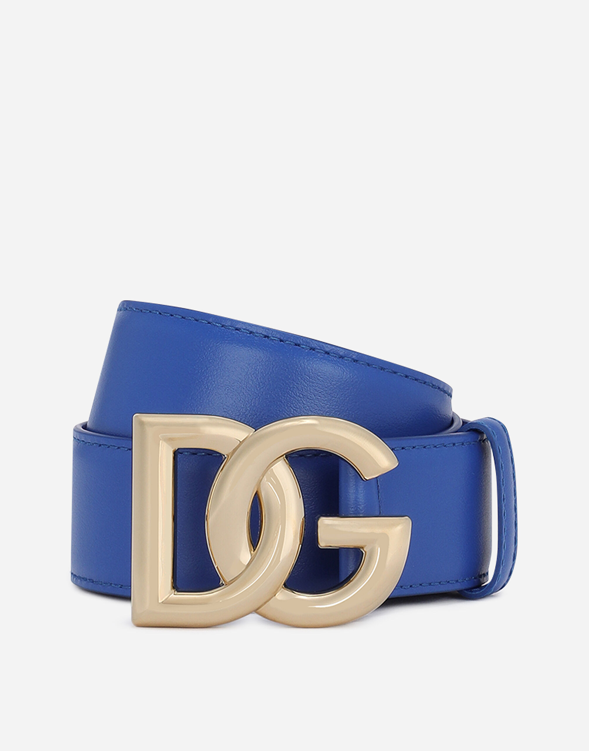 Calfskin belt with DG logo in Blue for Women Dolce Gabbana US