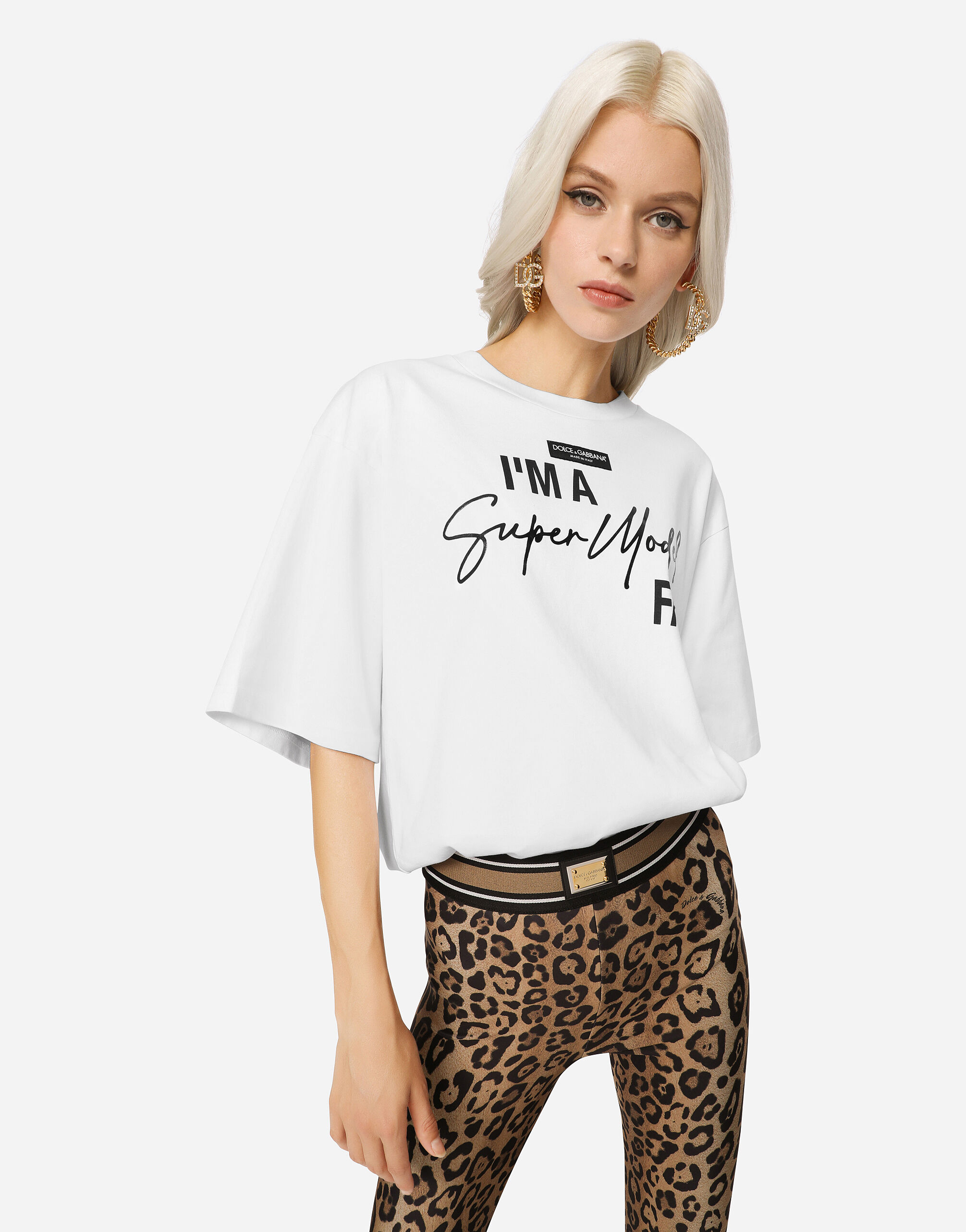 【DOLCE＆GABBANA】I'm a super model fanプリント Tシャツ Jersey T-shirt with I'm a super model fan print in