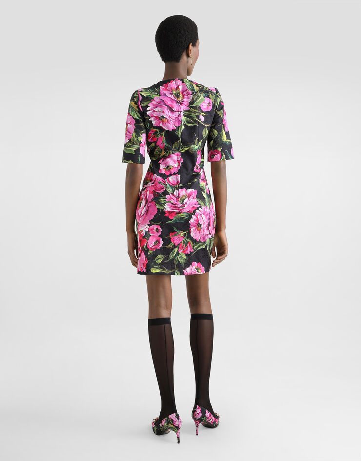Dolce & Gabbana Sanduhr-Kleid in Midilänge aus Baumwolle Pfingstrosen-Print Drucken F6TMJTFSFN9