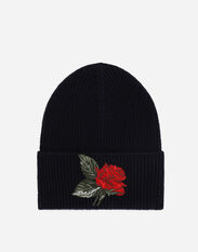 Dolce & Gabbana Ribbed knit hat with rose patch Blue L52F76LDC18