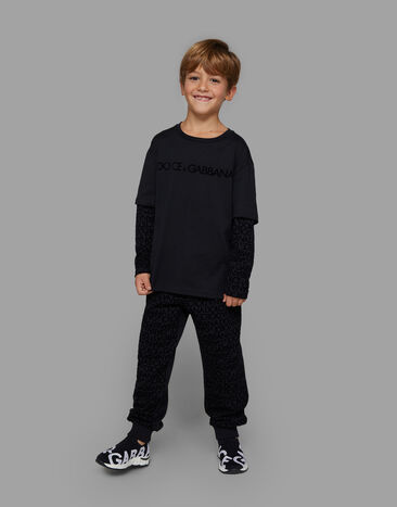 Dolce&Gabbana Long-sleeved jersey T-shirt with flocked logo print Multicolor L4JTCYG7K2E