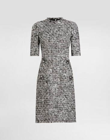 Dolce & Gabbana Kurzarm-Midikleid aus Raschel-Tweed Mehrfarbig F6TMFTFMMH7