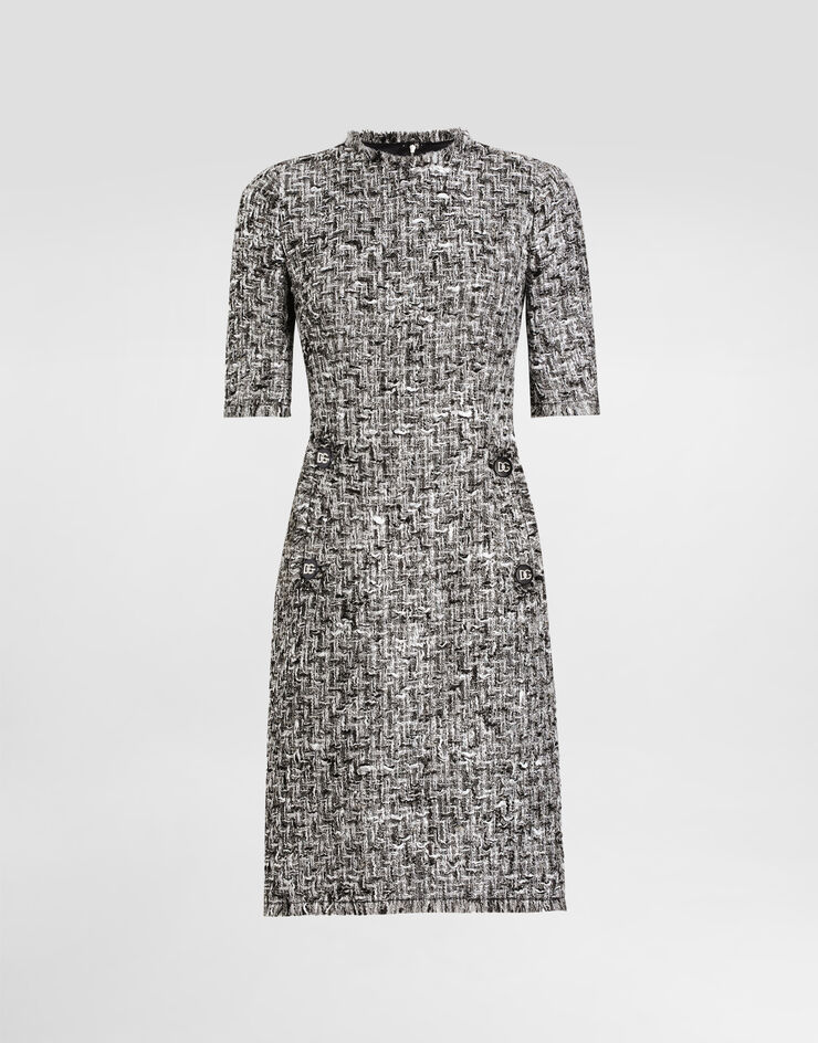 Dolce & Gabbana Kurzarm-Midikleid aus Raschel-Tweed Mehrfarbig F6TMFTFMMH7