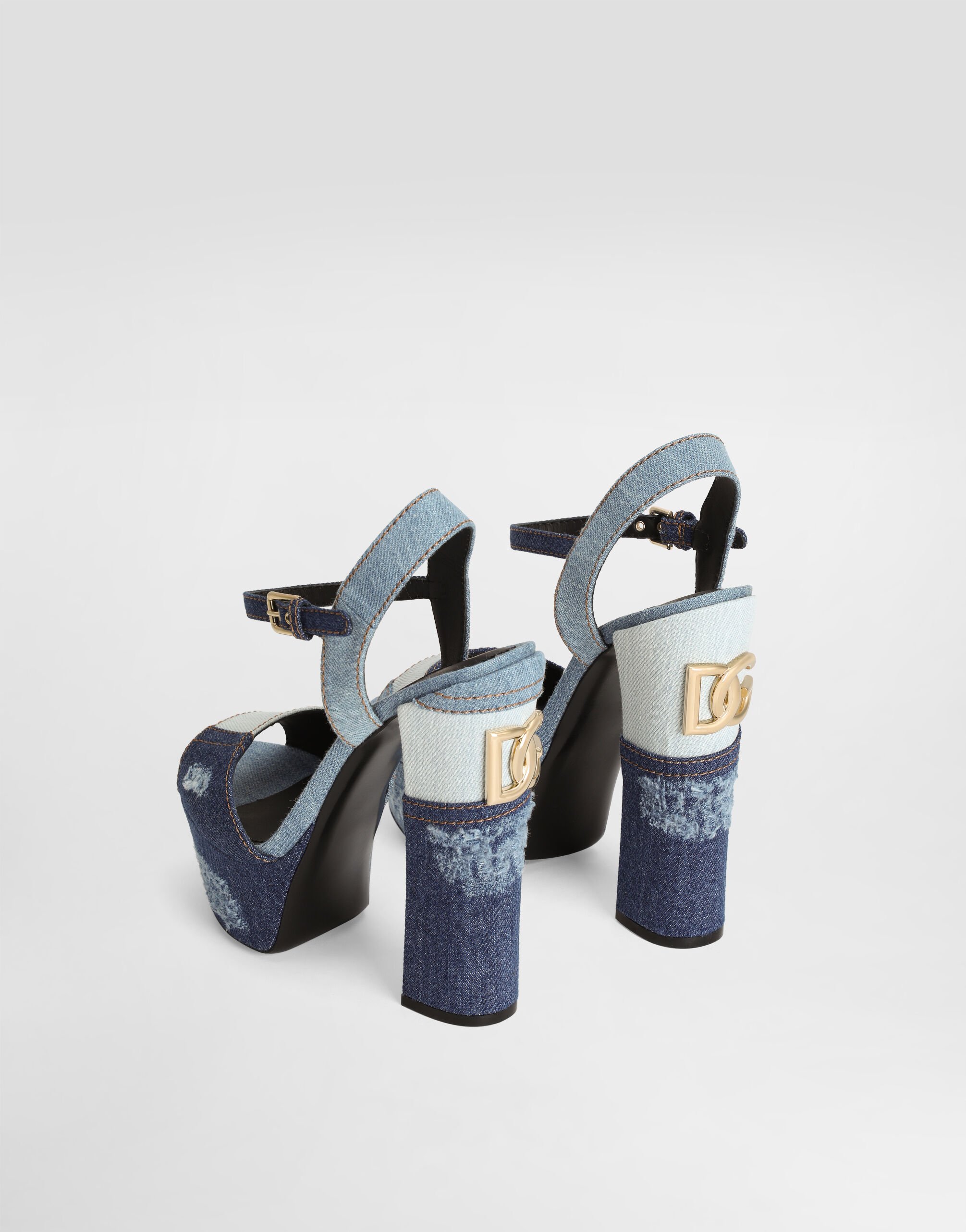 Patchwork denim platform sandals in Blue for Women