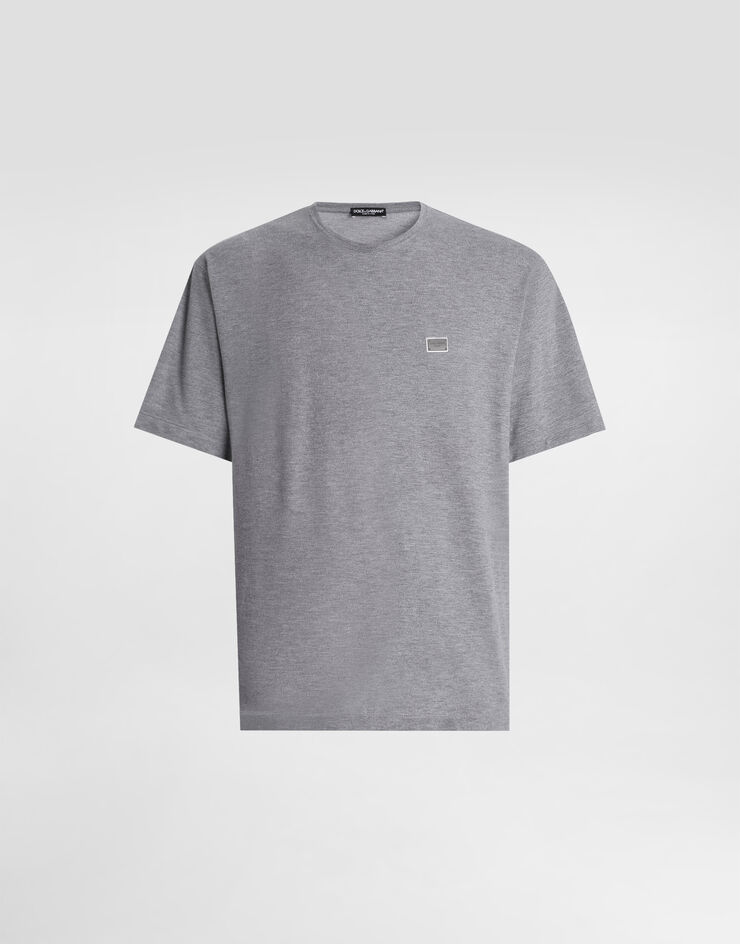 Dolce & Gabbana Camiseta de algodón con placa Gris G8SE3TFU7EN