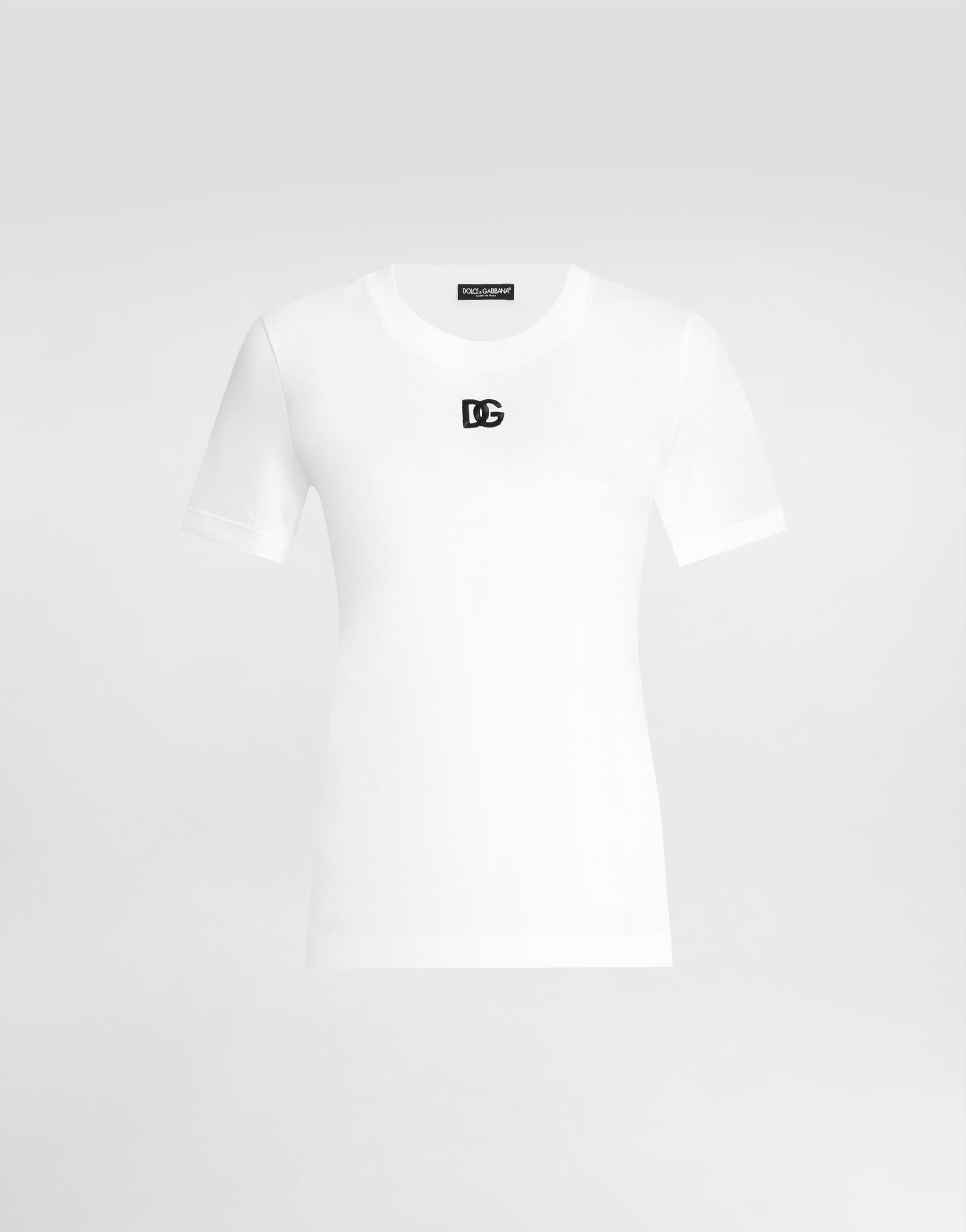 女士WhiteDG 徽标刺绣平纹针织T 恤| Dolce&Gabbana®