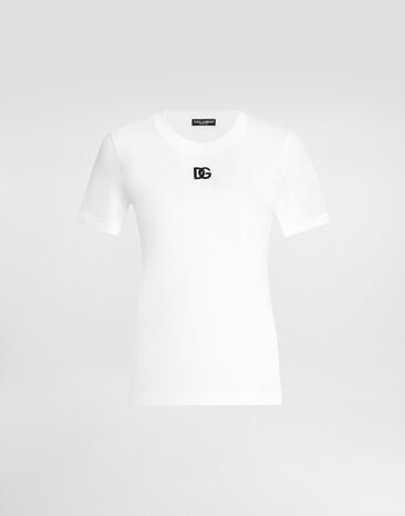 Dolce & Gabbana Jersey T-shirt with DG logo embroidery White F8N08ZGDCYE