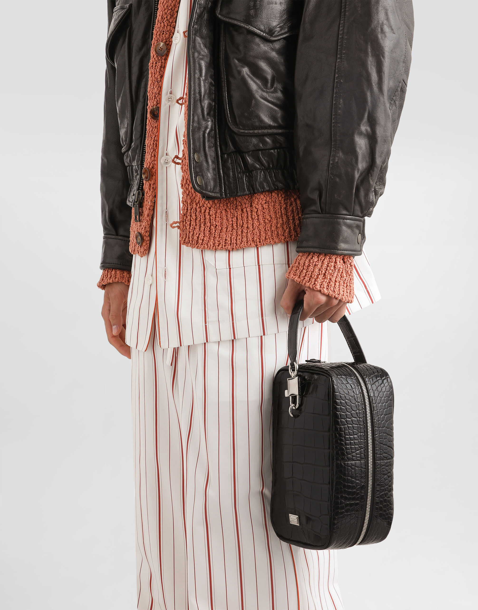 Lock polished alligator handbag