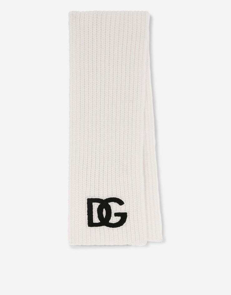 Dolce & Gabbana Ribbed knit scarf with DG logo patch White LNKA79JBVU1