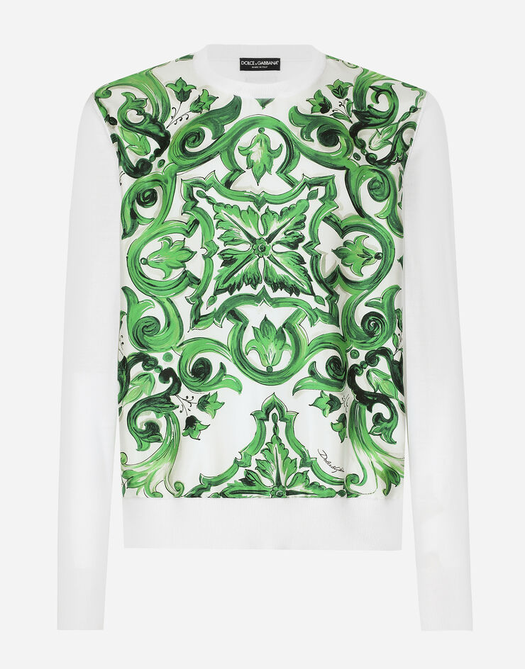 Dolce & Gabbana Round-neck silk sweater with Majolica print Print GXX05TJFMDL