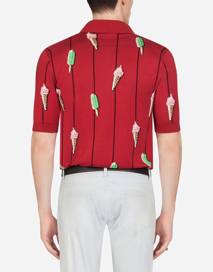 Dolce & Gabbana Polo shirt in inlaid silk BURGUNDY GX967TJASIQ