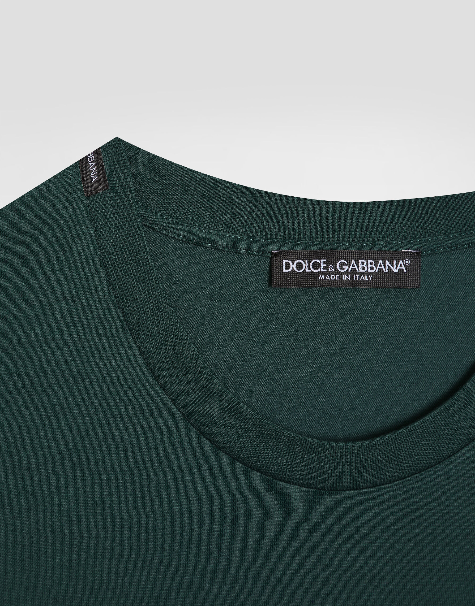 Cotton T-shirt with embroidered patch in Green for Men