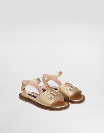 Dolce & Gabbana Foiled calfskin sandals with cut-out DG logo Gold D11308A1253